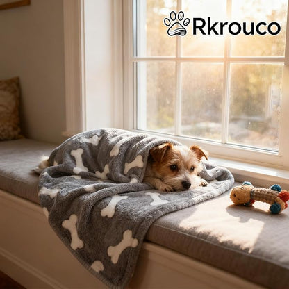 Three Piece Pet Blanket Set for Dogs Cats Soft Comfy Puppy and Kittens Bed Blanket Fluffy Fleece Pets Throw with Cute Patterns (Large 41x30 inch, Gray)
