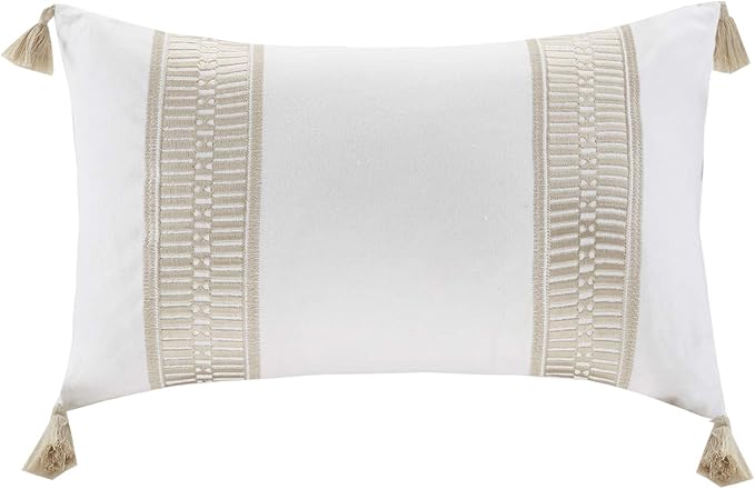 Harbor House Modern Design Decorative Pillow Hypoallergenic Sofa Cushion Lumbar, Back Support, Oblong 12" x 20", Anslee, Cotton Tassel Taupe