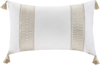 Harbor House Modern Design Decorative Pillow Hypoallergenic Sofa Cushion Lumbar, Back Support, Oblong 12" x 20", Anslee, Cotton Tassel Taupe