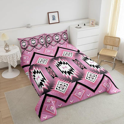 Feelyou Pink Western Comforter Set Southwest Native Tribal King Size Bedding Set for Kids Boys Girls Geometric West Comforter Soft Microfiber Boho Bedroom Decor