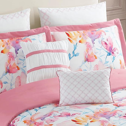 King Size Comforter Set 7 Piece Ultra Soft Fashion Printed Bedding Sets with Shams, Decorative Throw Pillows, and Pillowcases, King, Melrose