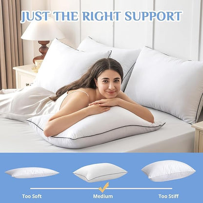 JOLLYVOGUE Pillows Queen Size Set of 4, Collection Bed Pillows for Sleeping, Hotel Quality Pillows for Side, Back and Stomach Sleepers, Soft and Supportive Oeko-Tex Certified Down Alternative Filling
