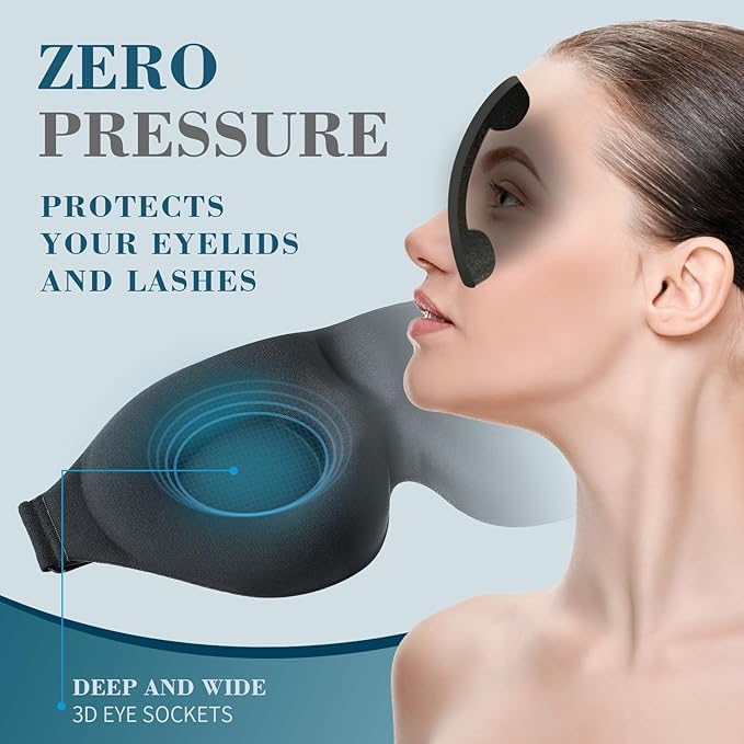 ZGGCD Sleep Mask for Side Sleeper, Light Blocking Sleeping Eye Mask for Women Men, 3D Contoured Cup Night Blindfold, Luxury Eye Cover Eyeshade with Adjustable Strap for Travel, Nap, Black