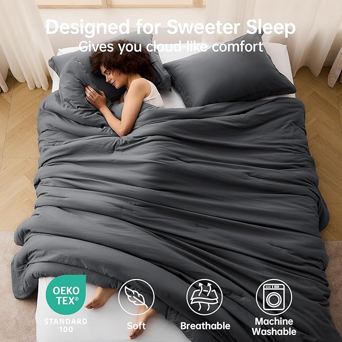 MUXHOMO Full Comforter Sets, All Season Ultra Soft Down Alternative Bedding - 3 Piece Lightweight Bed Set Includes 1 Comforter (82"x86") and 2 Pillow Shams (20"x26"), Dark Grey