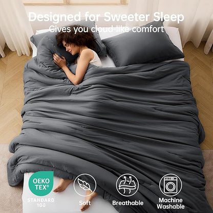 MUXHOMO Full Comforter Sets, All Season Ultra Soft Down Alternative Bedding - 3 Piece Lightweight Bed Set Includes 1 Comforter (82"x86") and 2 Pillow Shams (20"x26"), Dark Grey