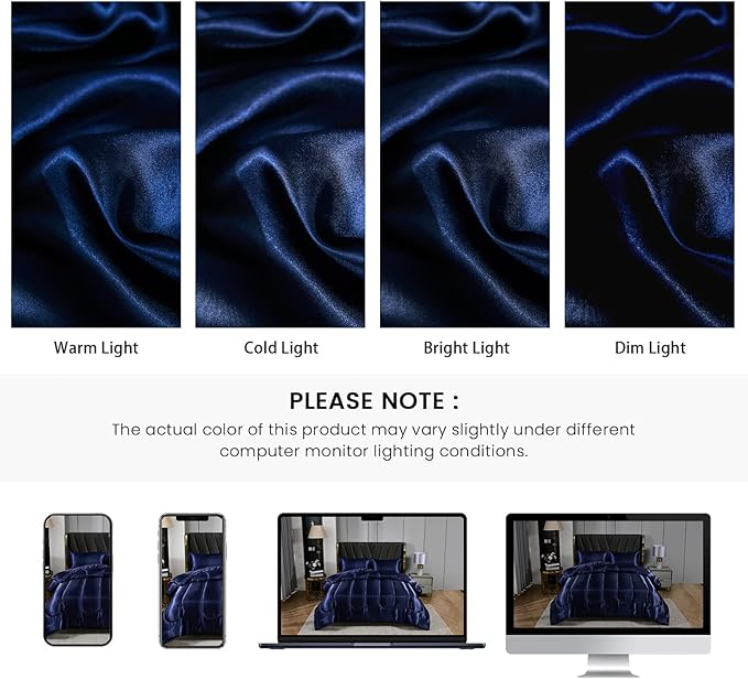 Satin Comforter Set King Silk Like Silky Bedding Set Luxury Hotel Silky Bed Home Deocr Navy Blue Soft Down Comforter Silky Quilt Set