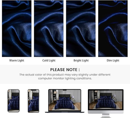 Satin Comforter Set King Silk Like Silky Bedding Set Luxury Hotel Silky Bed Home Deocr Navy Blue Soft Down Comforter Silky Quilt Set