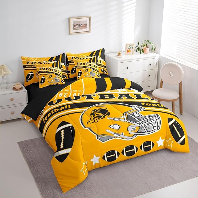 Feelyou Football 7 Pieces Comforter Sets Full Size Kids Rugby Sports Bedding Set for Boys Kids Teen Sports Theme Football City Bed in a Bag with Comforter, Sheets, Pillowcases & Cushion Cover
