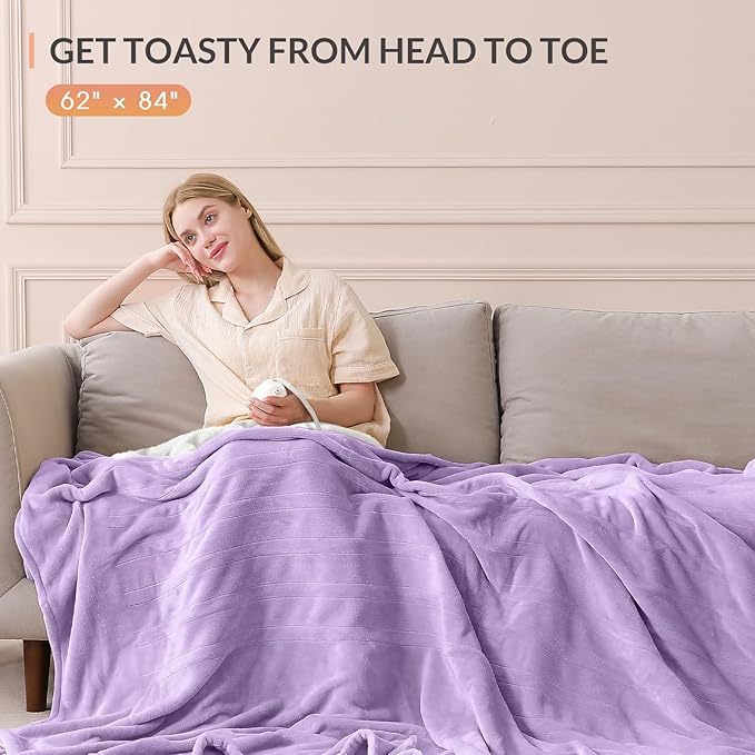 HOMLYNS LuxeHeat Heated Blanket Electric Blanket Twin Size, Soft Flannel Sherpa Heating Blanket with 10 Heat Settings, 1-10 hrs Timer Auto Shut Off (62x84 inches, Purple)