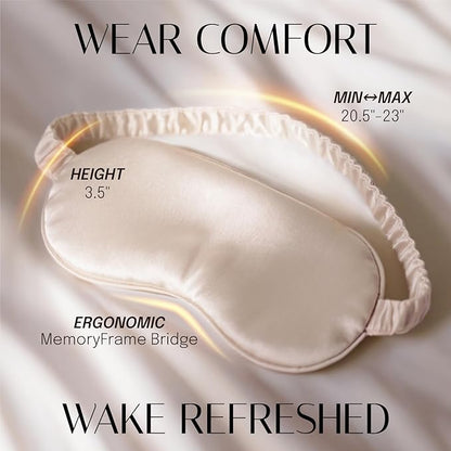 Silk Sleep Mask Eye Mask Blindfold with Double Layer Silk Filling and Elastic Strap for Full Night's Sleep, Travel and Nap, Soft Eye Cover Eyeshade with Luxury Bag and Ear Plugs (Champagne)