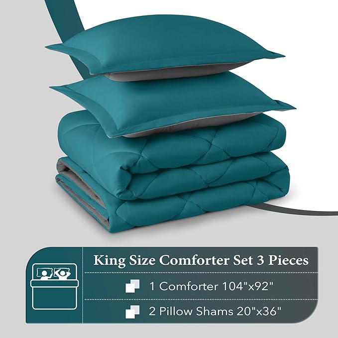 downluxe King Size Comforter Set - Ocean and Grey King Comforter, Soft Bedding Sets for All Seasons -3 Pieces - 1 Comforter (104"x92") and 2 Pillow Shams(20"x36")