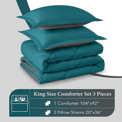 downluxe King Size Comforter Set - Ocean and Grey King Comforter, Soft Bedding Sets for All Seasons -3 Pieces - 1 Comforter (104"x92") and 2 Pillow Shams(20"x36")