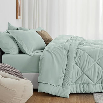 Love's cabin California King Comforter Set Aqua, 7 Pieces California King Bed in a Bag, All Season Bedding Sets with 1 Comforter, 1 Flat Sheet, 1 Fitted Sheet, 2 Pillowcase and 2 Pillow Sham