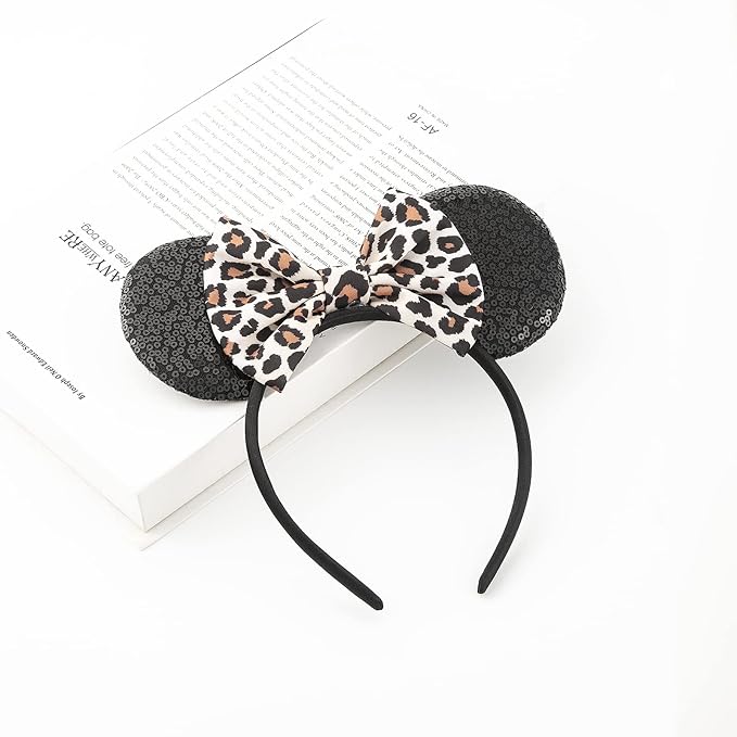 FANYITY Mouse Ears, Sequin Leopard Mouse Ears Headband for Boys Girls Women(baowen)