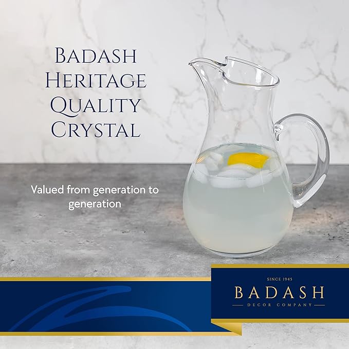 Badash Zeus Crystal Glass Pitcher with Classic Handle and Pinched Spout - 36 oz, 10" Tall