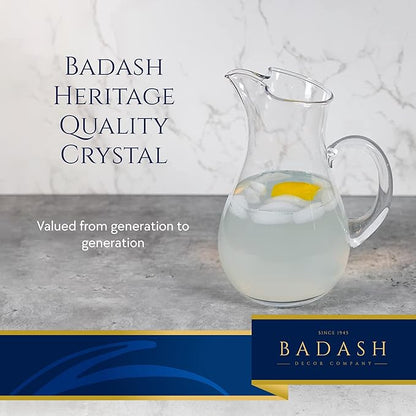 Badash Zeus Crystal Glass Pitcher with Classic Handle and Pinched Spout - 36 oz, 10" Tall