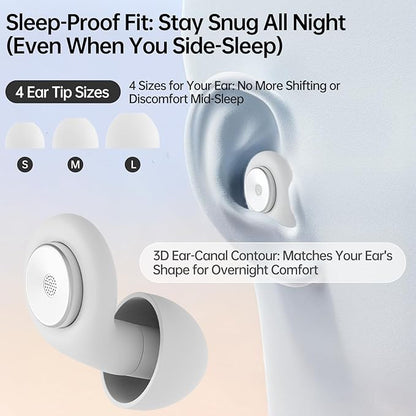 56dB Noise Canceling Earplgs for Sleeping, Pro Sleep Ear Plugs for Side Sleepers, Comfortable & Reusable, Block Snoring, Noise Reduction, Includes 3 Pairs (S/M/L) White