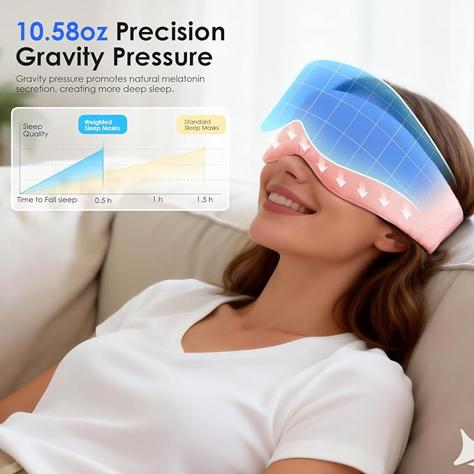 Weighted Eye Mask for Sleeping, Soft Minky Sleep Mask for Side Sleeper with Adjustable Buckle, 100% Blackout Design, Ideal for Meditation, Relaxation and Travel, Includes Storage Pouch (Pink)