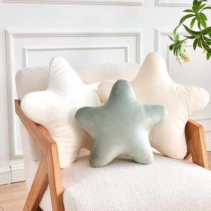 Sage Green Star Throw Pillow, Soft Velvet, PP Cotton Fill, 19.6" Star Shaped Decorative Throw Pillow for Bedroom, Living Room