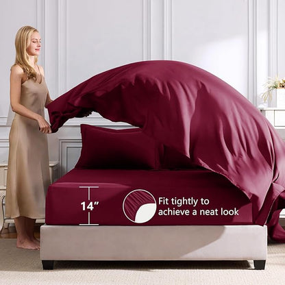CozyLux Queen Comforter Set Burgundy - Bed in a Bag Queen Size 7 Pieces, Luxury Soft Bed Set for All Seasons, Bedding Set with Down Alternative Comforter, Sheets, Pillowcases & Shams, Red