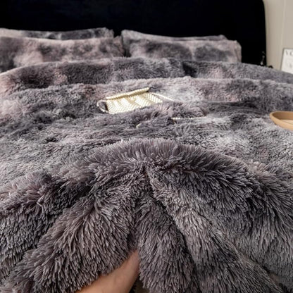 chovy Faux Fur Tie-Dyed Black Gray White Colorful Comforter Sets Queen - 3PC Bed Set Ultra Soft Plush Flannel Velvet Fluffy Fuzzy Bedding（Comforter x 1 Pillowcases x 2）
