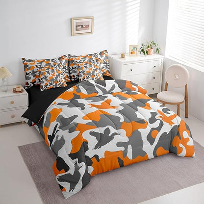 Erosebridal Farmhouse 7 Pcs Bed Set Full Size Camo Bedding for Kids Army Camouflage Hunting Bed in A Bag Sheet Set Vintage Yellow Grey Mallard Duck Room Decor Wild Animal Duck Rustic Comforter Set