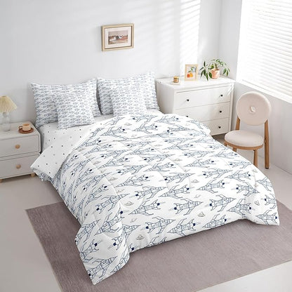 Feelyou Space Rocket Print Bed in a Bag Twin Universe Planets Comforter Set with Sheets for Kids Planet Space Ship Design 7 Piece Bedding Set Women Men Ultra Soft Breathable