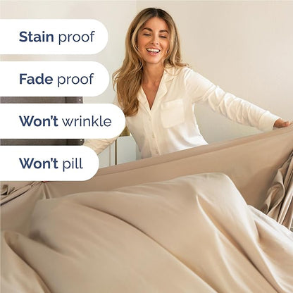 Full Size 4 Piece Sheet Set - Comfy Breathable & Cooling Bed Sheets Set - Hotel Luxury Bedding for Women, Men, Kids, Teens, Boys & Girls - Deep Pockets, Ultra-Soft and Wrinkle Free - Oeko-Tex - Cream