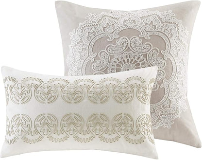 Harbor House Modern Design Decorative Pillow Hypoallergenic Sofa Cushion Lumbar, Back Support, Square 18" x 18", Suzanna, Cotton Medallion Taupe