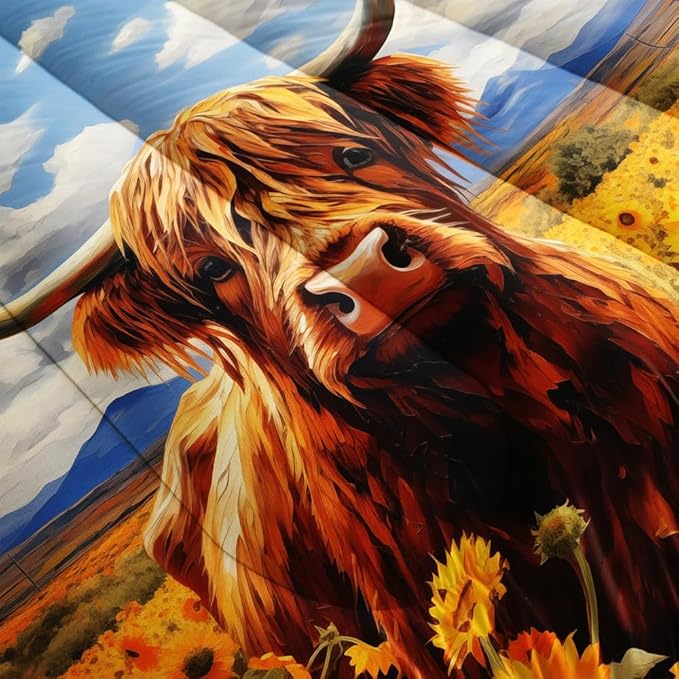Cute Cow Print Comforter Set Queen Size Sunflower Sky Cloud Cow Bedding Set Farm Animals Cow Quilt Bed Set with 1 Comforter and 2 Pillowcases for Kids Boys Girls Room Decor, D-cow1