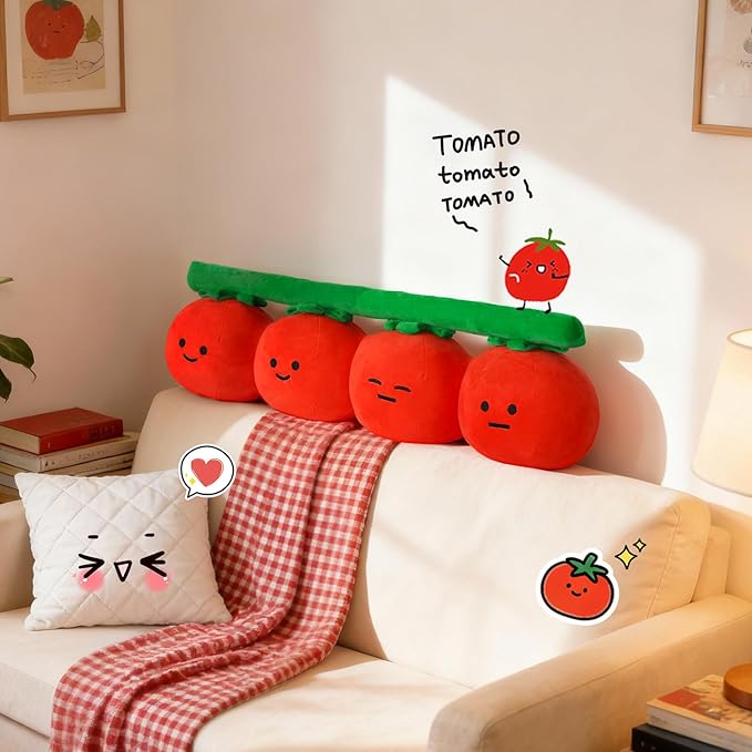 LANPU Cute Tomato Throw Pillow, Soft Plush Fruit Cushion, Kawaii Decorative Pillow for Couch Bed Sofa, Fun Plush Home Decor Gift for Couch and Bed