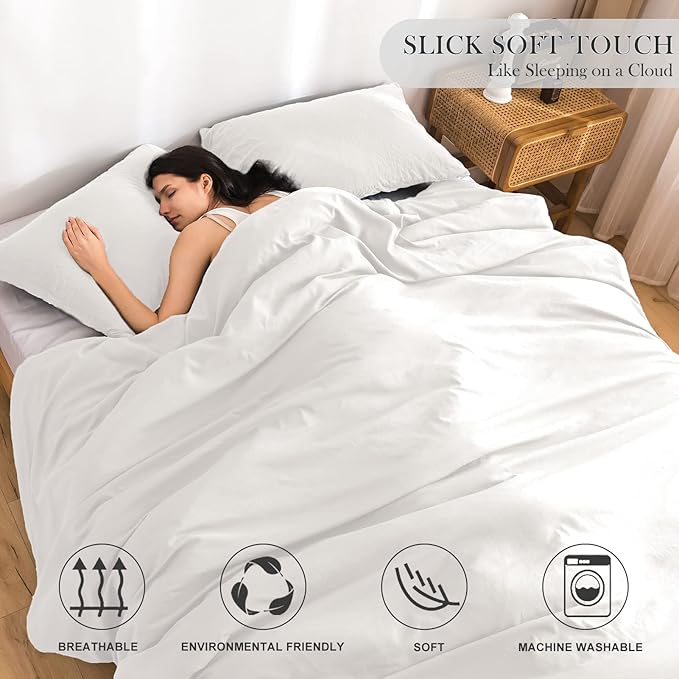 COTTEBED White Down Comforter Queen Size, Luxury Hotel Ultra Soft Washed Cotton, 1 Comforter Sets and 2 Pillowshams, Lightweight Modern Solid Bedding Collection for All Season Use (White,Queen/Full)