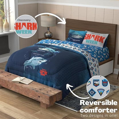 Collectibles Discovery Shark Week Bedding 5 Piece Super Soft Comforter and Sheet Set, Full, (Officially Licensed Product) by Franco