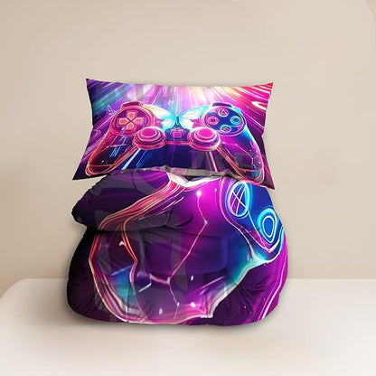 Gamer Comforter Set, 3D Butterfly glaxy Pattern for Kids Teens Adults,Decorative Bedding Comforter Sets with 2 Pillow Shams, King Size