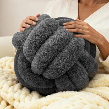 Knot Pillow Ball Plush - Decorative Throw Pillows for Bed Relieve Stress, Round Knot Cushion for Sofa Decor Pet Toy, Grey 12 inch