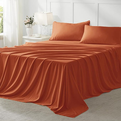 Anluoer King Size Bed in a Bag 7 Pieces, Burnt Orange Bed Comforter Set with Sheets, All Season Bedding Sets with 1 Comforter,2 Pillow Shams,2 Pillowcases, 1 Flat Sheet, 1 Fitted Sheet