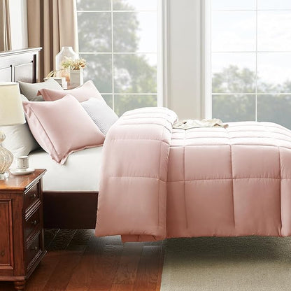 CozyLux King Comforter Set - Blush Pink Comforter King Size, 3 Pieces Box Stitched Bed Set for All Seasons, Soft Lightweight Bedding Sets with 1 Down Alternative Comforter and 2 Pillow Shams