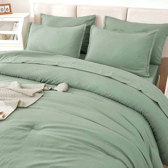 Litanika Comforter California King Size Set Sage Green - 7 Pieces Bed in a Bag California King Bedding Comforter Sets, Plain Lightweight Bed Set with Comforter, Sheets, Pillowcases & Shams