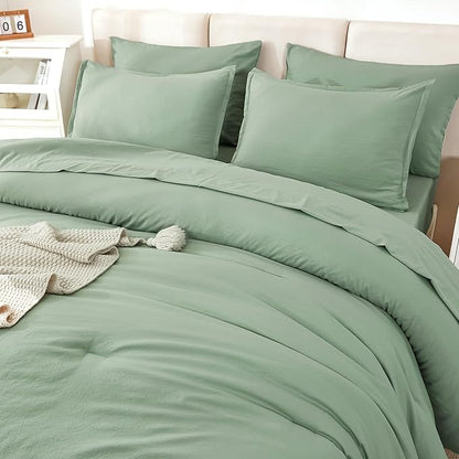 Litanika Comforter California King Size Set Sage Green - 7 Pieces Bed in a Bag California King Bedding Comforter Sets, Plain Lightweight Bed Set with Comforter, Sheets, Pillowcases & Shams