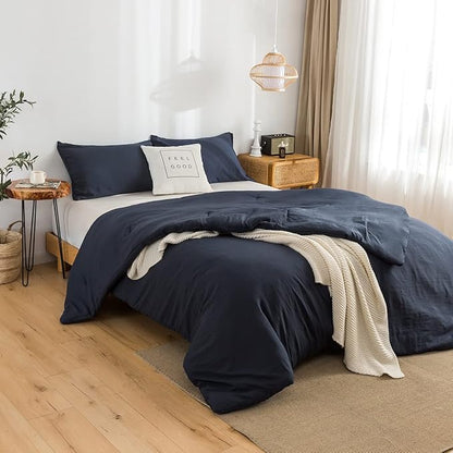 COTTEBED Dark Blue Queen Comforter Set with 2 Pillowshams, Ultra-Soft Bedding Comforter Sets for Full Bed Fluffy Washed Cotton Microfiber Alternative Down All Seasons Use (Dark Navy Blue,Full/Queen)