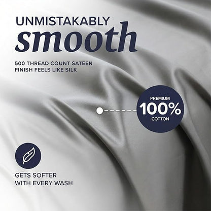 Beckham Hotel Collection Twin XL Sheet Set 100% Cotton, 500TC Luxury Sateen Bedding, 16” Deep Pocket, Moisture-Wicking, 3-Piece, Dark Gray
