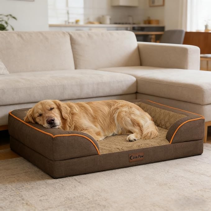 Orthopedic XXL Dog Beds, Waterproof Memory Foam Big Pet Bed for Extra Large Sized Dogs 53x42Inch, Non-Slip Bottom and Egg-Crate Foam Dog Couch Bed with Washable Removable Cover, Brown