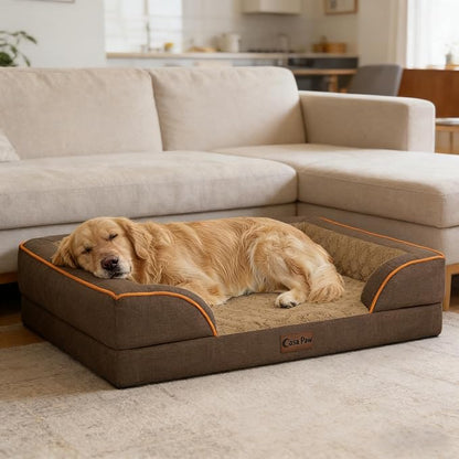 Orthopedic XXL Dog Beds, Waterproof Memory Foam Big Pet Bed for Extra Large Sized Dogs 53x42Inch, Non-Slip Bottom and Egg-Crate Foam Dog Couch Bed with Washable Removable Cover, Brown