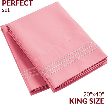 Mellanni Pillow Cases - Luxury, Extra Soft, Cooling Pillow Covers - 2 PC Iconic Collection Pillowcases - Envelope Closure (King 20" x 40", Pink)