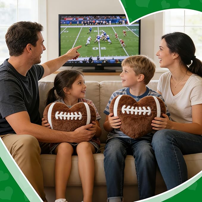 2Pcs Football Throw Pillow, 11 in Soft Embroidered Fluffy Football Pillow, Stuffed Plush Heart Shape Football Pillow for Bedrooom Couch Bed Decoration, Gift for Football Lover, Player, Team