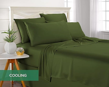 Pure Bamboo King Sheets, Genuine 100% Organic Viscose Derived from Bamboo Bed Sheet Set, Luxuriously Soft & Cooling, Double Stitching, 2 Year Quality Promise (King, Pesto)