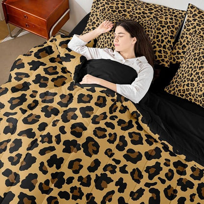 Erosebridal Gold Black Leopard Print Full Comforter Set 7 Pieces | Animal Skin Pattern Bed in A Bag for Bedroom Cheetah Fur Bedding Set with Comforters Women Men Adults Room Decor