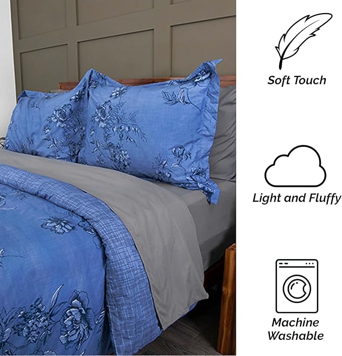 Southshore Fine Living, Inc. Oversized King Size Comforter Bedspread Set, Down Alternative Floral Comforter with Matching Shams, Reversible Bedding Sets, Fits California/King Bed, Blue & White