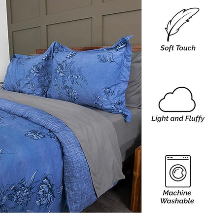 Southshore Fine Living, Inc. Oversized King Size Comforter Bedspread Set, Down Alternative Floral Comforter with Matching Shams, Reversible Bedding Sets, Fits California/King Bed, Blue & White