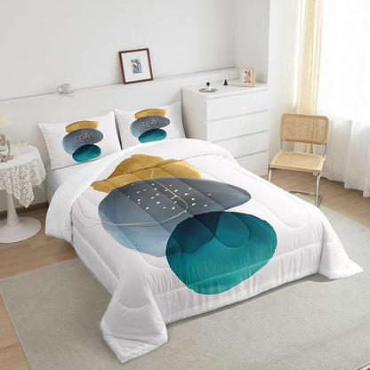 Geometric Bedding Set King Vintage Minimalism Comforter Set, Mid Century Duvet Insert Abstract Polka Dots Quilt Sets, Aesthetic Lines Bedding Comforters & Sets Beige Dark Green White Grey 3-Piece